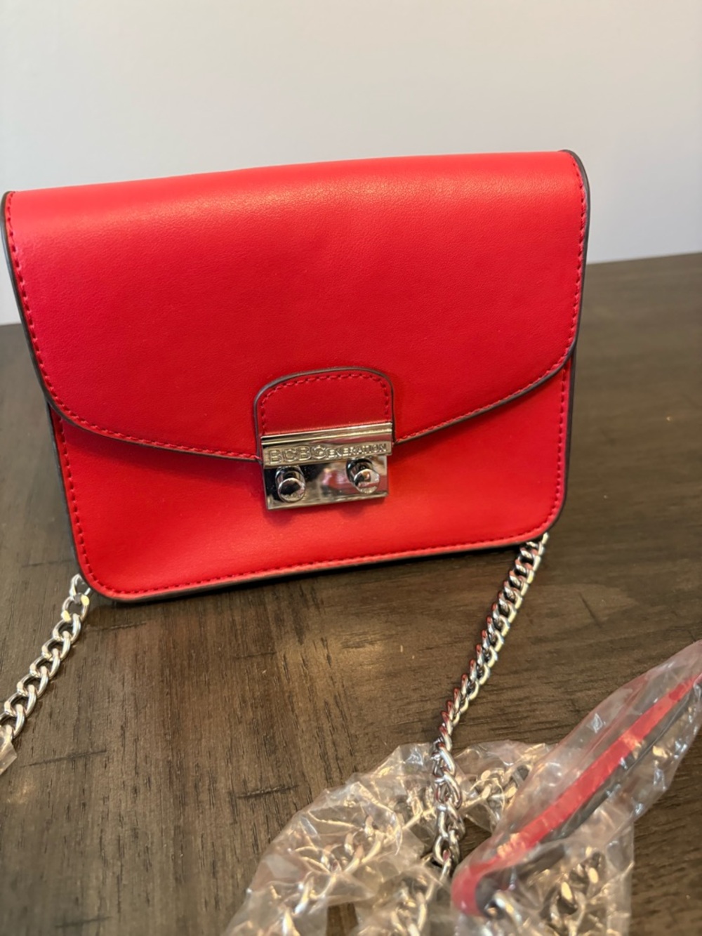 BCBGeneration Red Leather Crossbody with Silver Chain